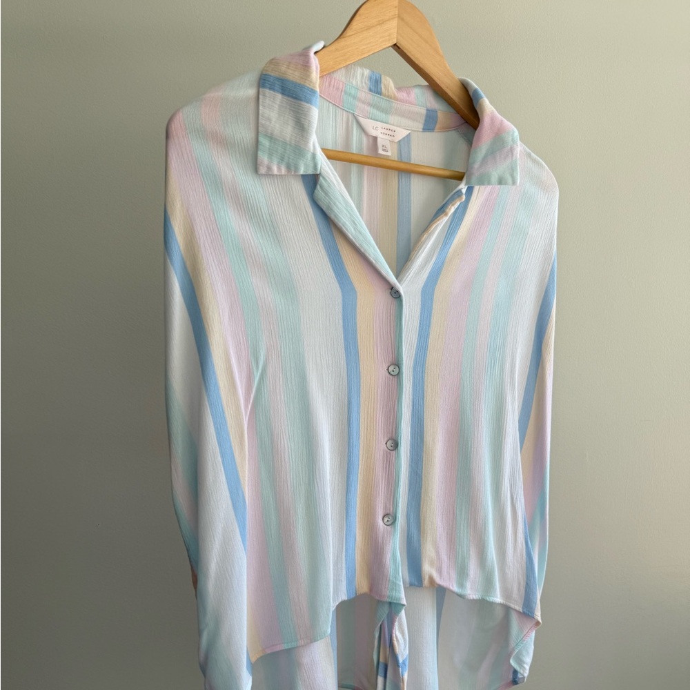 LC Lauren Conrad Striped Tie Blouse